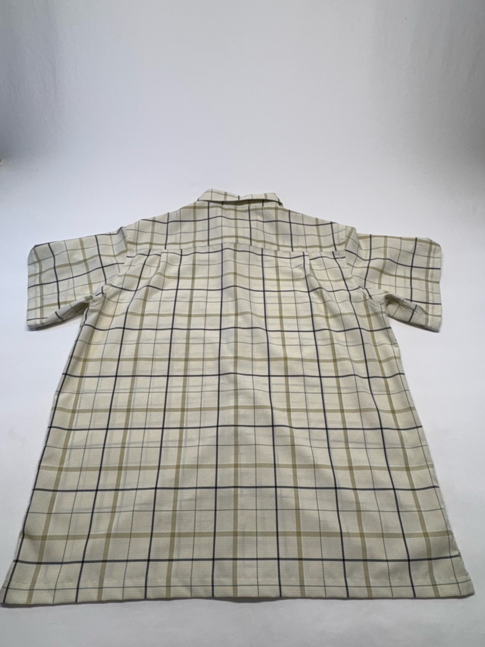 Haggar Short Sleeve Button-Down Shirt - Cream with Black Grid